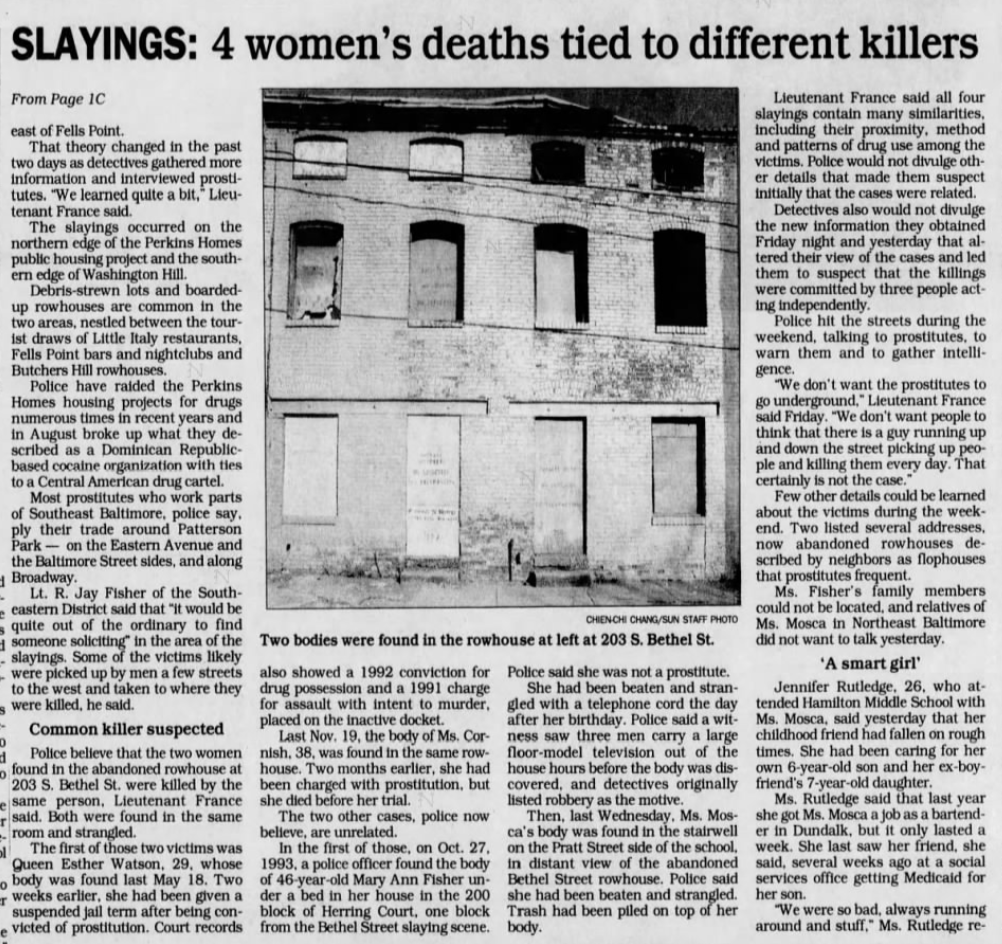When a murderer targeted sex workers in the area, police stated that "we don't want the prostitutes to go underground" or worry, seemingly oblivious to how their rhetoric of "cleaning the streets" may have contributed to this dynamic, and offering no further resources (7)