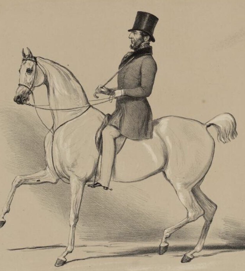The Dukes of Beaufort redesigned a big house in Gloucestershire called Badminton House with that money that had no associations with slavery, where they invented badminton and did fox hunting and have horse trials every year. Here’s the 7th Duke on a horse