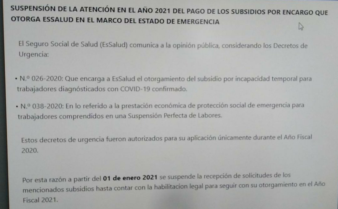 AncheliaMayra's tweet photo. @rmapalacios Y nadie va hablar que Essalud no está subsidiando los descansos médicos por covid ya que no han hecho la habilitación legal para que cubran también el 2021, sino le pagan a las empresas, las empresas le descontarán a sus trabajadores porque el estado no los subsidian https://t.co/4luZKXiAvj