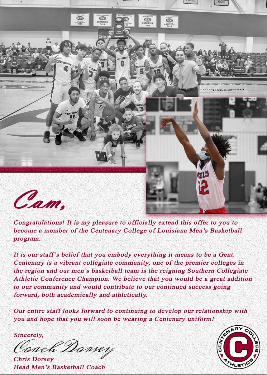 CamBrown_22's tweet photo. #AGTG Honored to receive my 1st Offer from Centenary College!! @CoachDan_Lee @TraiGivens @pvsh_keyz @fields_coach @hotrod6065 @GentsCoachD @Dom_Percia https://t.co/tx7s6i6qde