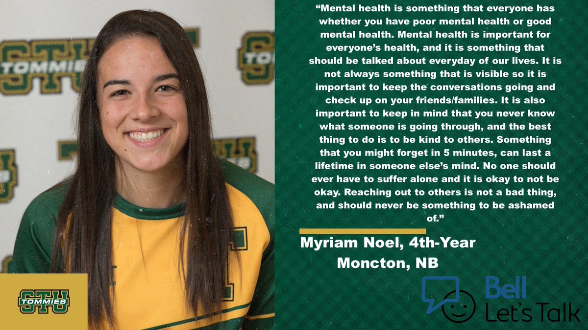 #BellLetsTalk “Reaching out to others is not a bad thing, and should never be something to be ashamed of.”
-Myriam Noel, 4th-year
  Moncton, NB