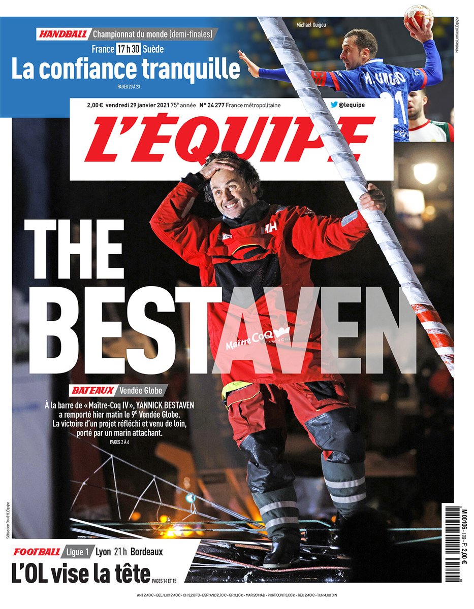 lequipe's tweet image. La une du journal L’Équipe de ce vendredi 29 janvier &amp;gt; ow.ly/y6pP50B6sO7