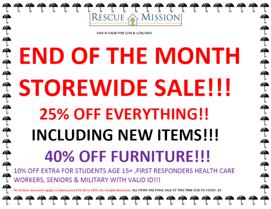 Save 40% off furniture and 25% off everything else! Valid 1/29 - 1/30