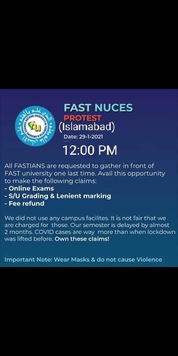 @stdntrights Please gather in favour of Fast students to conduct exams online.                                                               #JusticeForStudents #StudentsWantOlineExams #WeWantOnlineExams #WeWantAllUniOnlineExams                     @Shafqat_Mahmood