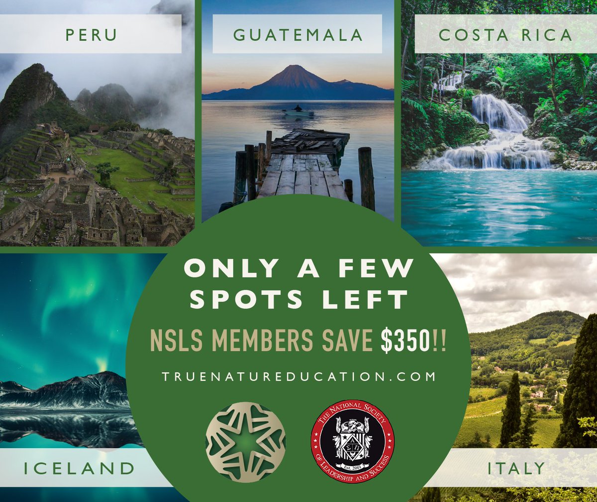 theNSLS's tweet photo. Only a few spots remain to safely travel the world with #theNSLS and @TrueNatureEd! Experience the trip of a lifetime by taking part in an incredible service, adventure, &amp; leadership program. NSLS members save $350 off! Limited spots remain! Register at https://t.co/vzl3iGTrdh. https://t.co/OfaLeJouw3