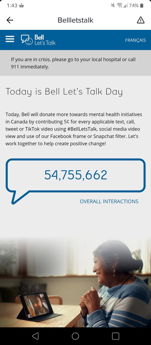 RobRJR68's tweet photo. Keep going Canada and #BellLetsTalk well over 1 million we've talked about this today!! It's ok not to be ok! https://t.co/4wIUmGCLkU