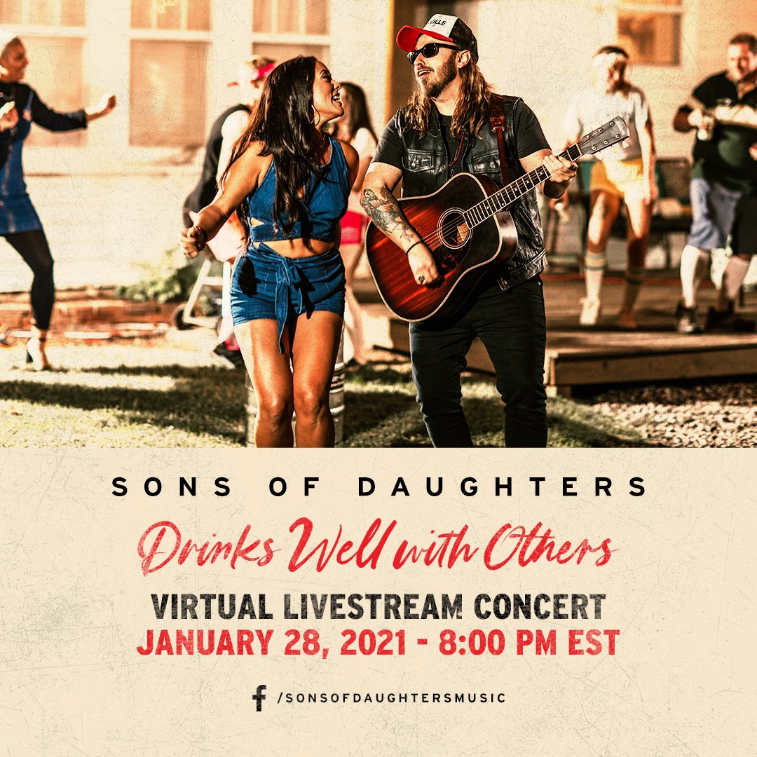 Open Road Recordings (@openroadrecs) on Twitter photo Less than two hours until <a href="/sonsofdaughters/">Sons of Daughters</a> bring us the Drinks Well With Others Livestream Concert!
Head to facebook.com/sonsofdaughter… to join 🤘🎶
#DrinksWellWithOthers #SonsOfDaughters #CountryMusic Less than two hours until <a href="/sonsofdaughters/">Sons of Daughters</a> bring us the Drinks Well With Others Livestream Concert!
Head to facebook.com/sonsofdaughter… to join 🤘🎶
#DrinksWellWithOthers #SonsOfDaughters #CountryMusic