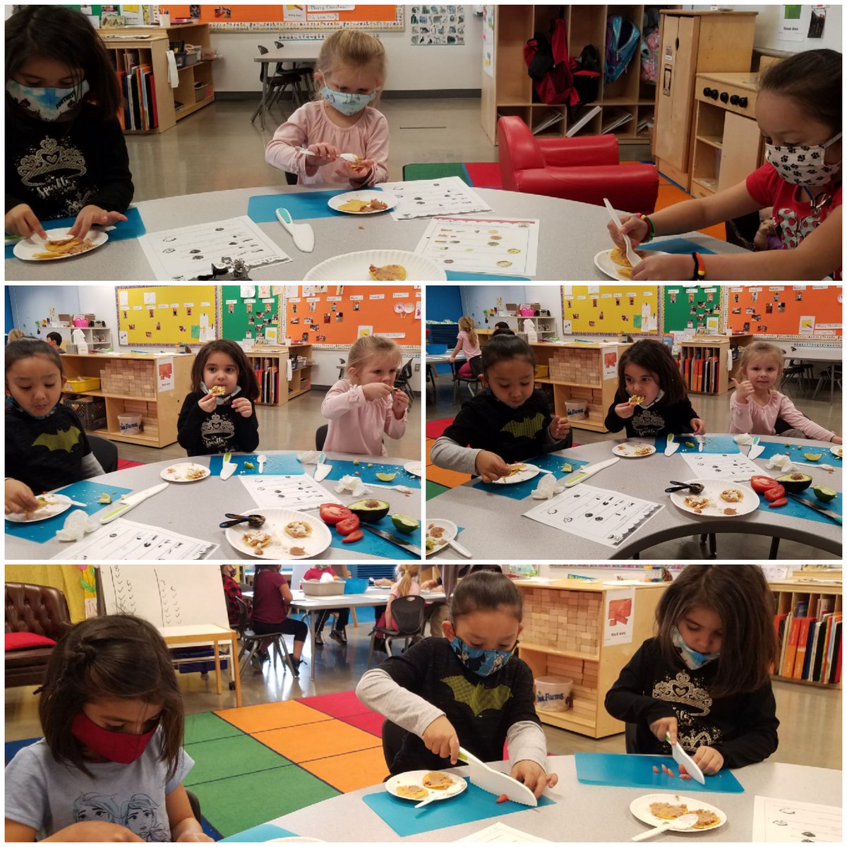 butlerclassroom's tweet photo. Look at pre-K preparing our own tostadas to enjoy. What a great CHEF lesson! #pvlionpride #ecproud https://t.co/sueZUwaFya