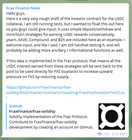 1/ New update for  @fraxfinance will have the protocol yield farm with reservesThis is a pretty major positive change that increases the resiliency of the system and can see other reserve-based algo stablecoins adopting this mechanism as well