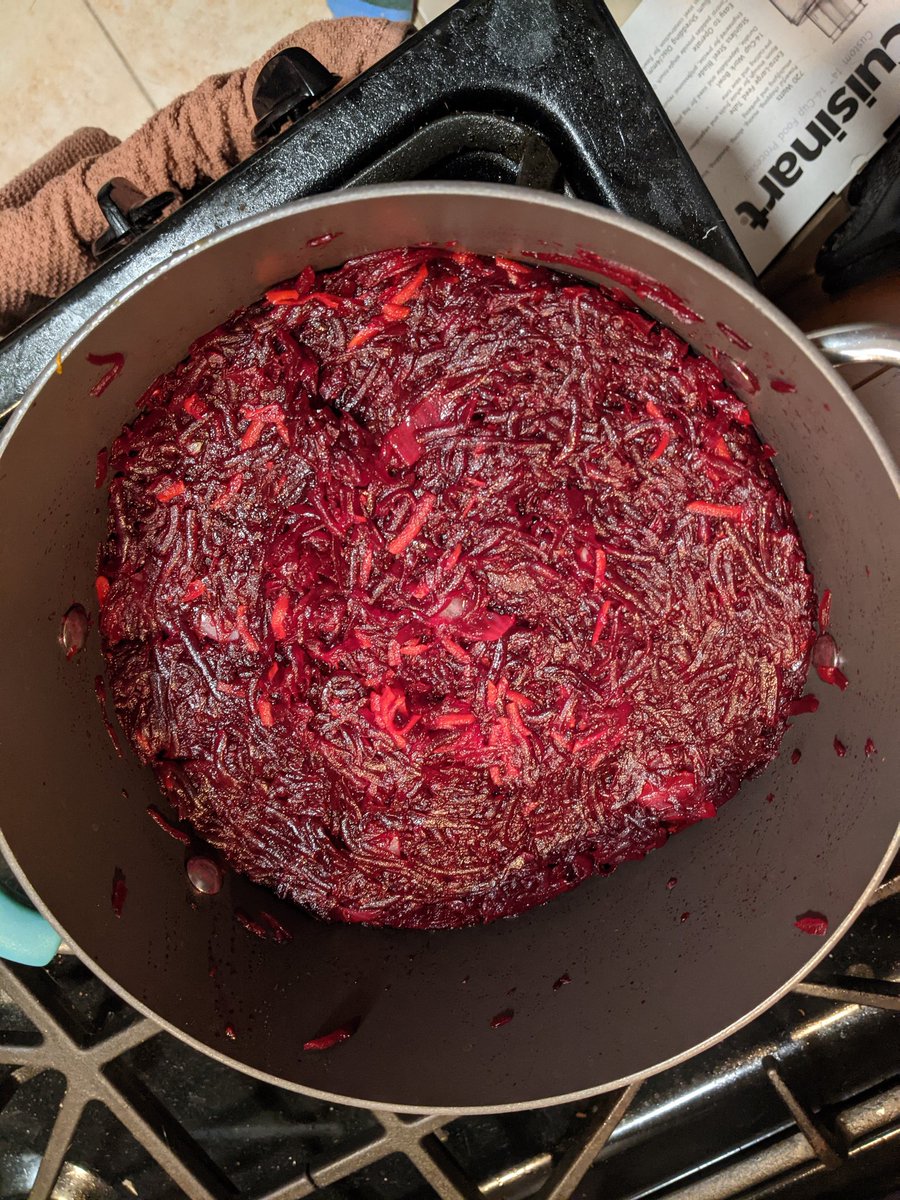 When the vegetables are fragrant add in the beets, mix thoroughly, lower the heat and let it cook. I probably prepared too many beets.