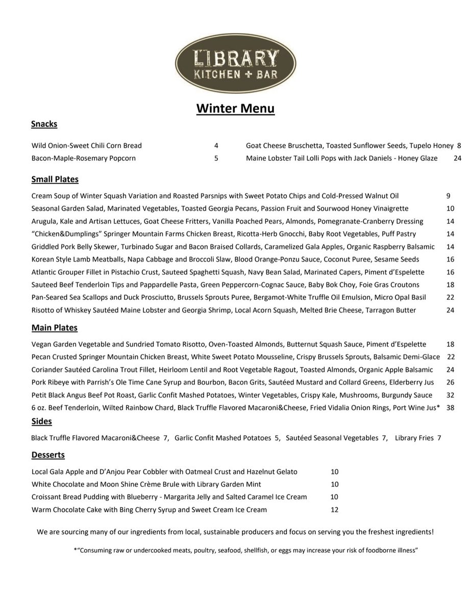 LibraryKitchen's tweet image. New Year, New Menu! ⭐️⭐️⭐️⭐️⭐️
We're opening back up for 2021 this evening, showcasing our new winter menu. 
You can order take-out or make your reservation by calling us at : (828) 743-5512