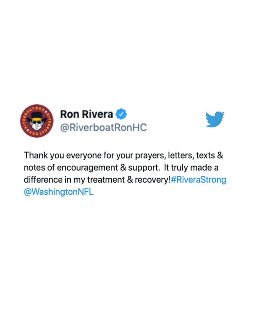 espn's tweet photo. Ron Rivera gave thanks after beating cancer 😄👏 https://t.co/5hQxTYwg8h