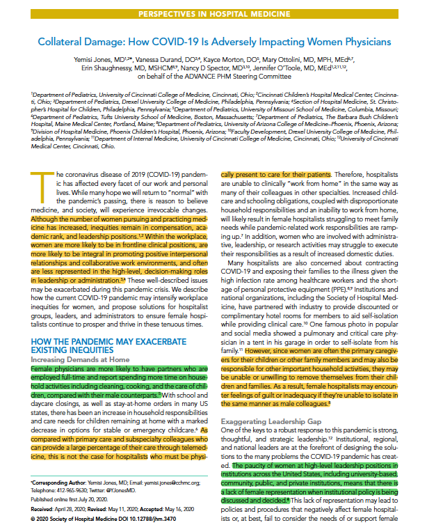 4/ In September, we turned our focus to how COVID has adversely affected women physicians w/  @nancyspector and  @shikhajain. We discussed "mommy taxes" and how our female colleagues' careers are taking the brunt of the impact https://www.journalofhospitalmedicine.com/jhospmed/article/225381/hospital-medicine/collateral-damage-how-covid-19-adversely-impacting-women