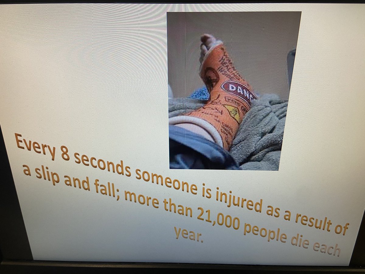 Tonight we focused on Slips, Trips and Falls. We heard that 7 people in are district had been injured due to slips and falls. We wanted to bring the awareness to are employees.