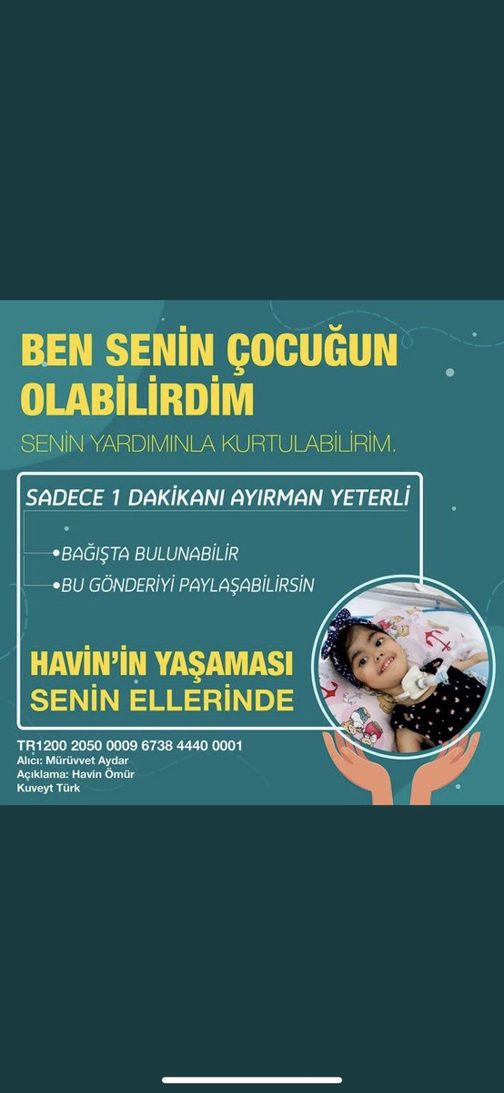 Havin Ömür Aydar SMA TIP 1 hastası.  Gerekli olan tedavisini yapması için zamanı ve ailesinin ekonomik gücü yok. Sizlerden ricam yardımın azını çoğunu düşünmeden Havinimize nefes olmanız ve bu çağrıyı yaymanız. Duyarlı Avcılar ailesine teşekkür ederim şimdiden ! <a href="/SmaHavinnefesol/">Havin KAZANDI✌️</a>