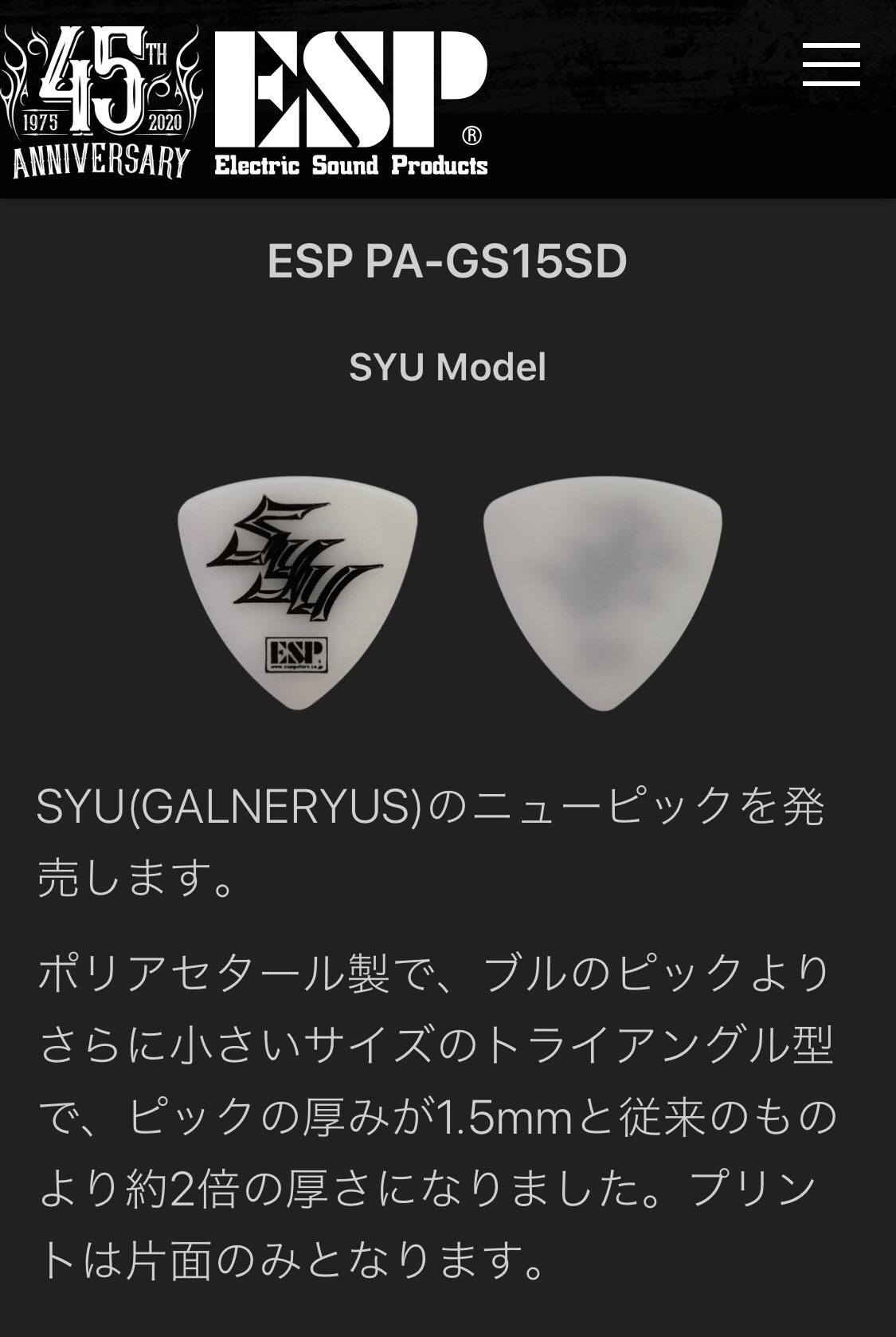 galneryus syu本人使用ピック GALNERYUS guitar pick from SYU Japanese Power Metal Band