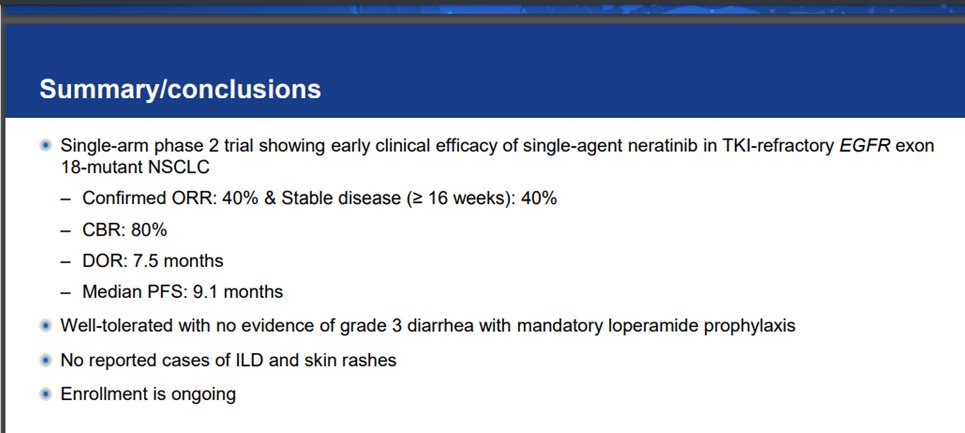 Learning abt use of neratinib in treating Exon18 mutations in EGFR. All #EGFR mutations are not the same. @EGFRResisters #wclc21 #LCSM @ValentinaBoni7