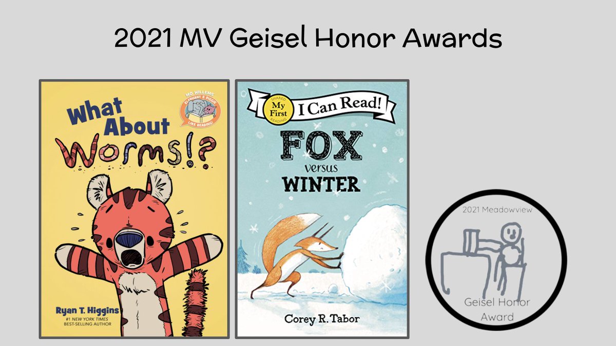Discover_MV's tweet photo. The results of our #MockGeisel and #MockCaldecott were shared with our students during a virtual assembly on Thursday! We are proud of our readers - they had some tough choices to make! @CCSD46 https://t.co/I1LTYTSZxp
