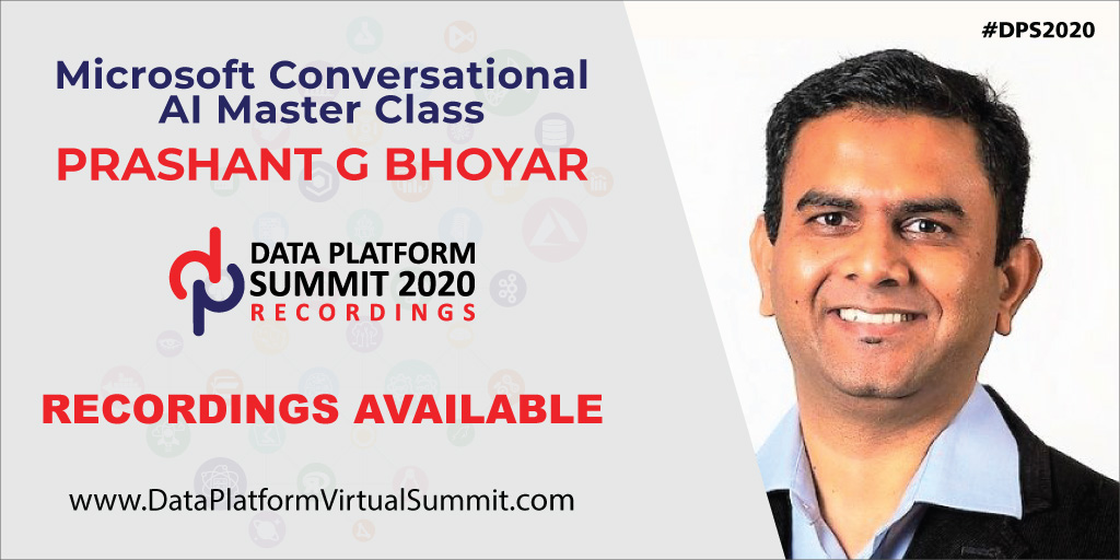 DataAISummit's tweet photo. #DPS2020 Training Class Recordings on Conversational Artificial Intelligence by @pgbhoyar available for subscription.
Learn more: https://t.co/WxWrtIomw8
Pls RT
#Bots #AzureAI #ConversationalAI #CongnitiveServices #PowerVirtualAgents #MicrosoftBotFramework #DPS10 https://t.co/pfv6rz2hFM