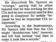 3) Spence boasts of working for the CIA, also saying that the CIA might kill him and make it look like a suicide. (Spence dies later in 1989 from what is reported as a suicide)4) Note the appearance of Joe diGenova, who you may recall from the attempt to overturn the election