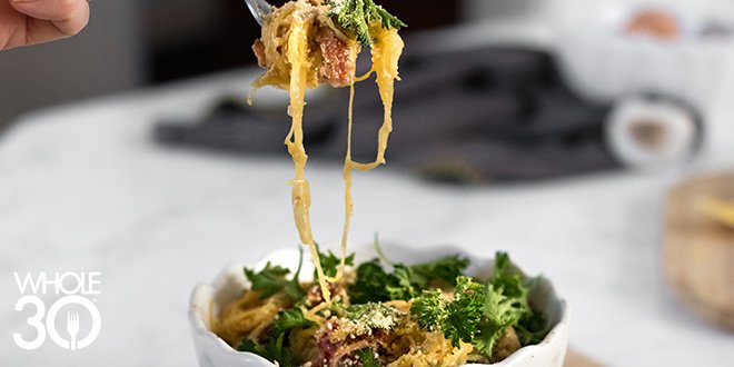 ImInsurance's tweet image. Whole30 Spaghetti Squash Carbonara ow.ly/URbv30ruAXn  #whole30 #health #fitness #wellness #goodfood