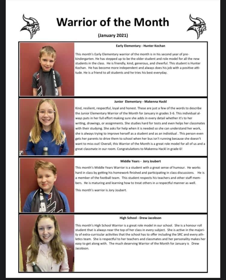Congratulations to the Warriors of the month for January!