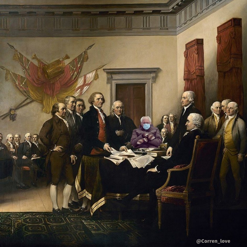I just noticed that Bernie was at the signing of the Declaration of Independence he must've been there lookin out for the working class😂

He hasn't changed since 1776

#WheresBernie?
He's off using his meme-ability to feed people,that's where🔥
#DemVoice1
#EveryVoice
#Fresh