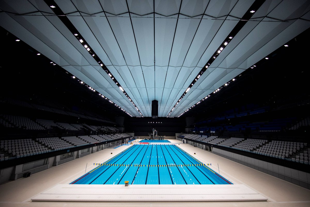 NBCOlympics's tweet photo. A look inside the Tokyo Aquatics Centre! 

This venue will host Olympic swimming, diving, artistic swimming, and Paralympic swimming at @Tokyo2020 this summer. #TokyoOlympics #TokyoParalympics https://t.co/WQlYb5NLMs
