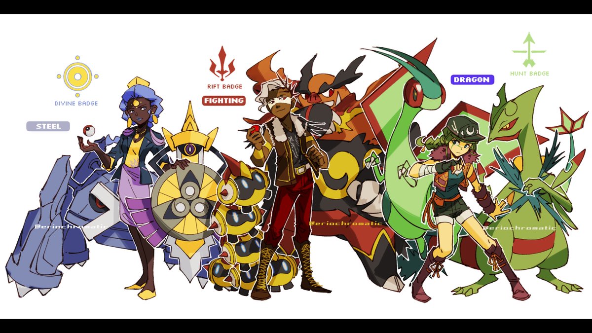 eriochromatic's tweet photo. #Hades #HadesGame Pokemon AU 

All the gym leaders and Elite Four, compiled into one post!! https://t.co/LLKWqPwUEt