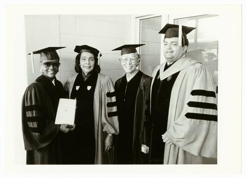 "Cicely Tyson, Coretta Scott King, Clara Stanton Jones, and Donald Stewart at Commencement 1984."Source:  @SpelmanCollege