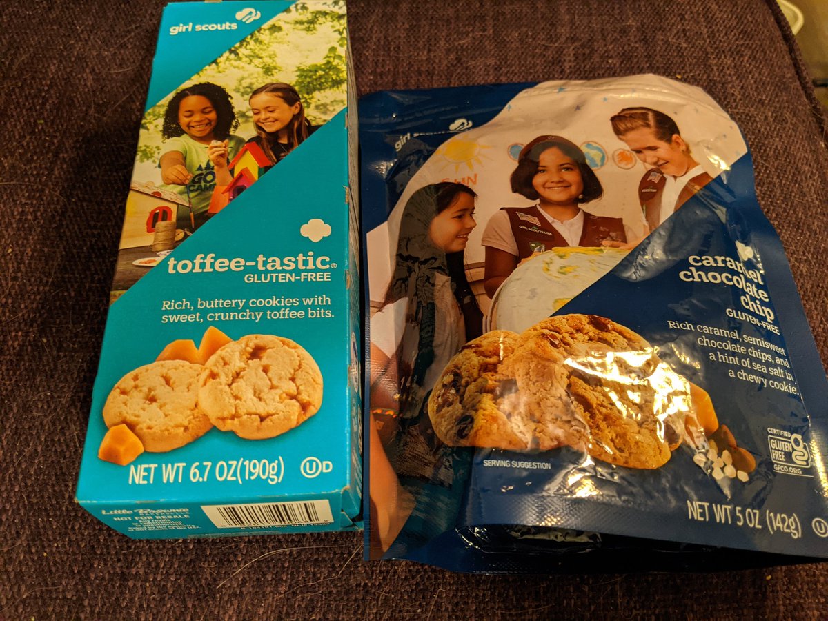 Both gluten-free types, toffee tastic and caramel chocolate chip.