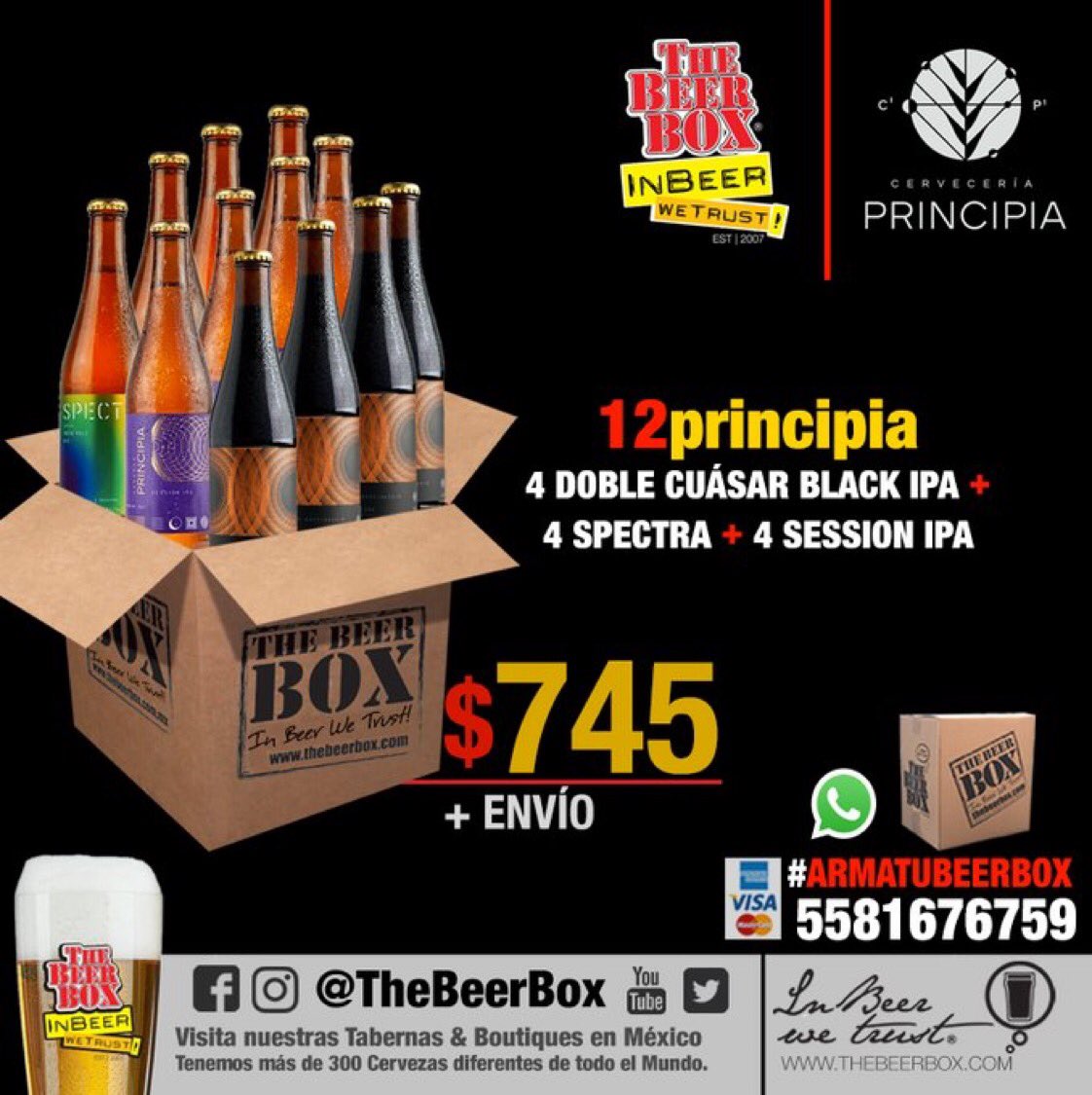 BeerBoxSatelite's tweet photo. ¡Hey BeerLovers!
De Nuevo León para todo México:

[ :TheBeerBox Principia: ]
12 delicias de principia en esta BeerBox.
4 DOBLE CUÁSAR BLACK IPA + 4 SPECTRA + 4 SESSION IPA 

Envíos a domicilio🍻
Levanta tu pedido vía WhatsApp 5581676759
#ArmaTuBeerBox #inbeerwetrust https://t.co/t6bh5DIvA7
