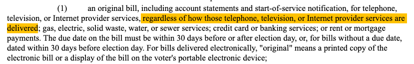 The existing rule isn't clear about service address vs. billing address, and neither is necessarily where one resides. But also, what about cell-phone bills? Like the medical bills, those could be sent to one's parent and leave no trace where one resides.