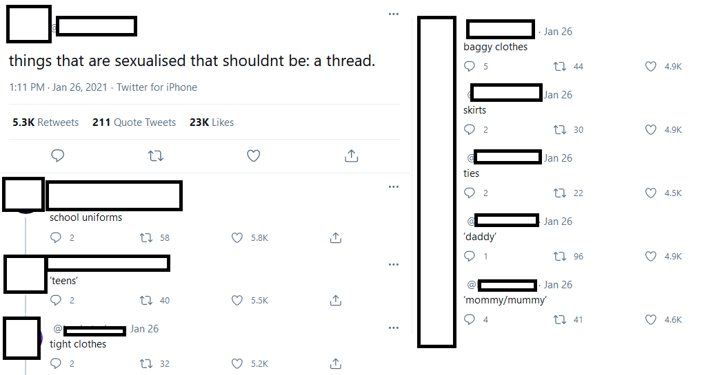 But these threads miss the mark because they're always constructed as "things you shouldn't romanticize or sexualize" and then proceed to type out a laundry list of the most random, benign words and they never provide any nuance or explanation beyond that.