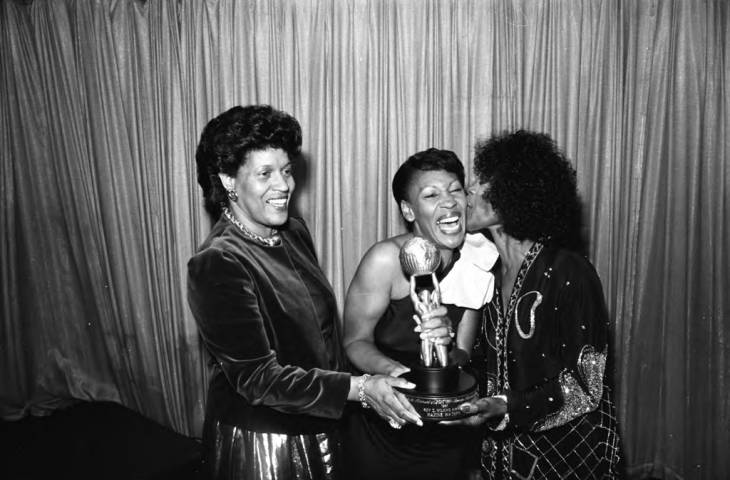 "Myrlie Evers-Williams, Maxine Waters and Cicely Tyson hold an award at the NAACP Image Awards." 1981. Source: Cal State
