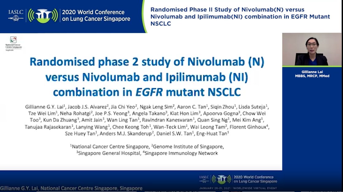 Tonight at  #WCLC20 we saw a RCT presented by Dr Lai on behalf of co-authors looking at immunotherapy in patients with EGFR+ NSCLC. Patients had disease that progressed on at least one prior TKI. Crossover was allowed from nivo to nivo/ipi at PD  #LCSM