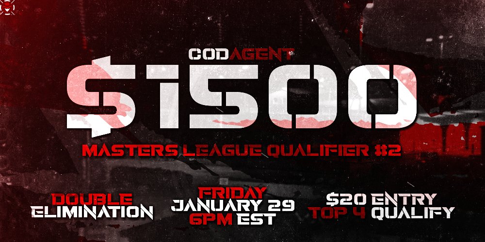 CallofDutyAgent's tweet photo. ⚔️$1500 CODAgent Masters League *QUALIFIER* #2⚔️

📅Fri Jan 29, *5PM EST*

🕹️Bo3 Winners | Bo1 Losers (Bo5/Bo3 to qualify)

📒CDL + GAs

💰$20 Entry (TOP 4 QUALIFY)

🚨16 team league, starts Feb 13! https://t.co/rMxuzwdeGM