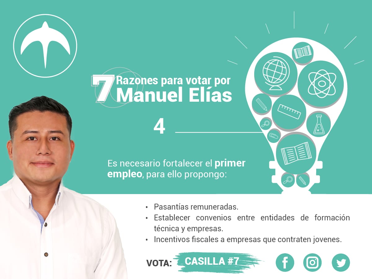 ManuElias7_'s tweet photo. Es un gusto compartir los ejes de mi propuesta número 4 relacionada al primer empleo. https://t.co/qju11G175T