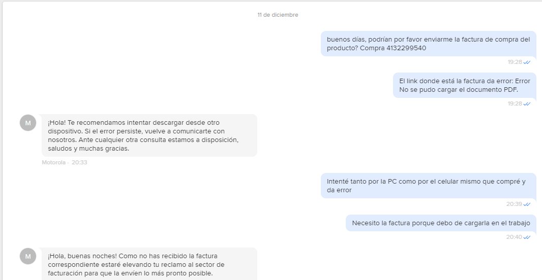 cuervoSLK's tweet photo. VERGÜENZA @motorola_AR desde el 11/12 solicitando la factura del equipo que compré en el store oficial de Motorola en MercadoLibre y hoy al 28/1 NINGUNA respuesta! Totalmente #ILEGAL que no te den la factura! #ESTAFADORES Encima @Mercadolibre que no me ayudó para NADA! https://t.co/R6NGfxEtDL