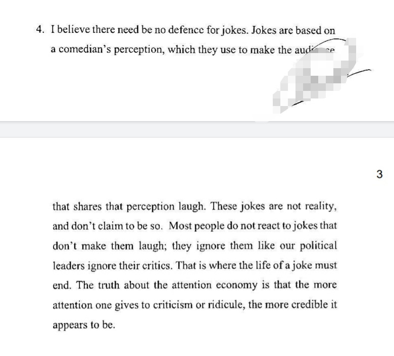 Jokes need no defence; jokes are not reality; they are a comedian's perception"Truth about the attention economy is that the more attention one gives to criticism or ridicule, the more credible it appears to be", he says in response to contempt notice. #KunalKamra
