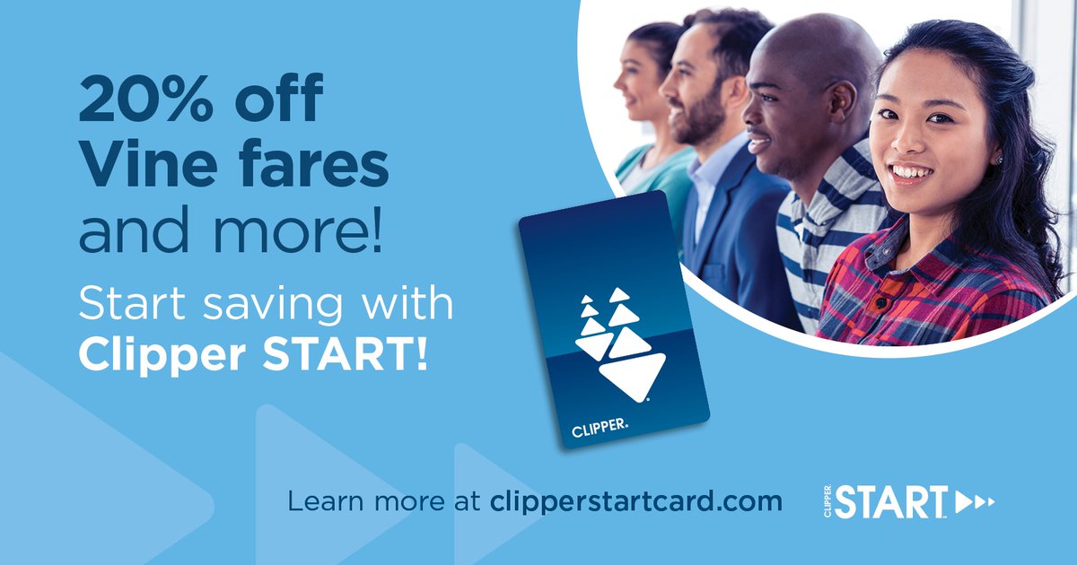 VineTransit's tweet image. Start saving money with Clipper START!

Clipper START allows qualified riders to purchase Vine rides at a 20% discount.

Income restrictions apply.

Apply online at clipperstartcard.com.

@BayAreaClipper #ClipperSTART