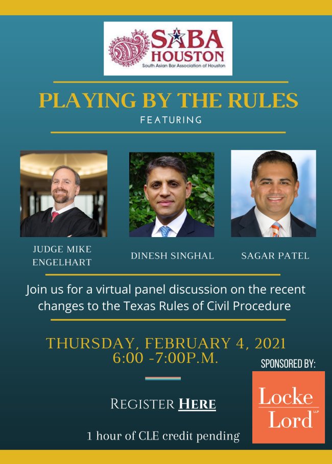 SABAHouston's tweet image. Hi @blakeahawthorne, SABA Houston is hosting an Update to the Texas Rules next Thursday, Feb. 4, 2021 at 6pm. 

Any chance we could get a RT? We're taking registrations here: bit.ly/2YpA060. Thanks in advance!