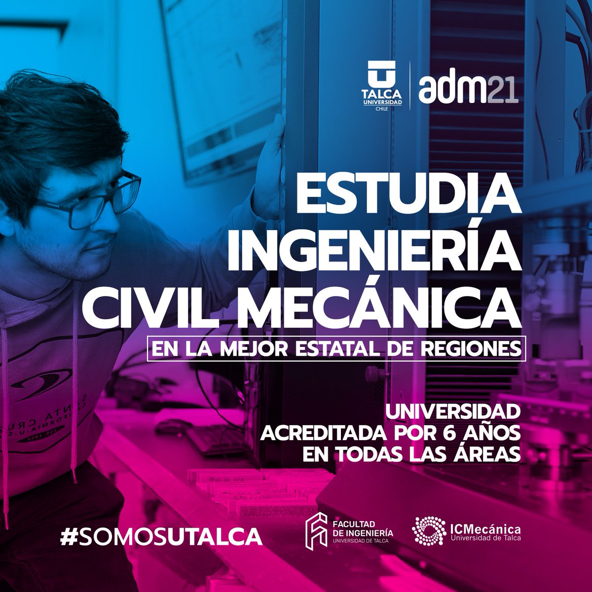 Estudia #IngenieríaCivilMecánica en la #UTalca 😉
👉Está carrera es dictada solamente por universidades que pertenecen al #CRUCH, y cuenta con 50 años de tradición y #excelencia.
👉Sé parte de la mejor #universidadestatal de regiones.

#SomosUTalca
#Adm2021 
#Mecánica
#Ingeniería