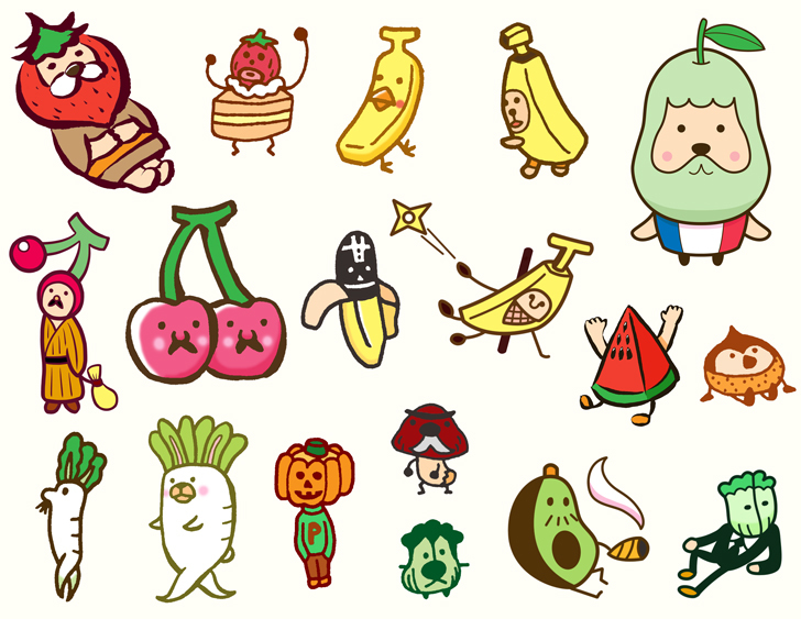 So Terada 寺田創 食べ物キャラまとめ イラスト オリキャラ バナナ さくらんぼ おにぎり スイーツ パンケーキ アイス もち ゆるキャラ T Co Avuvggugu1