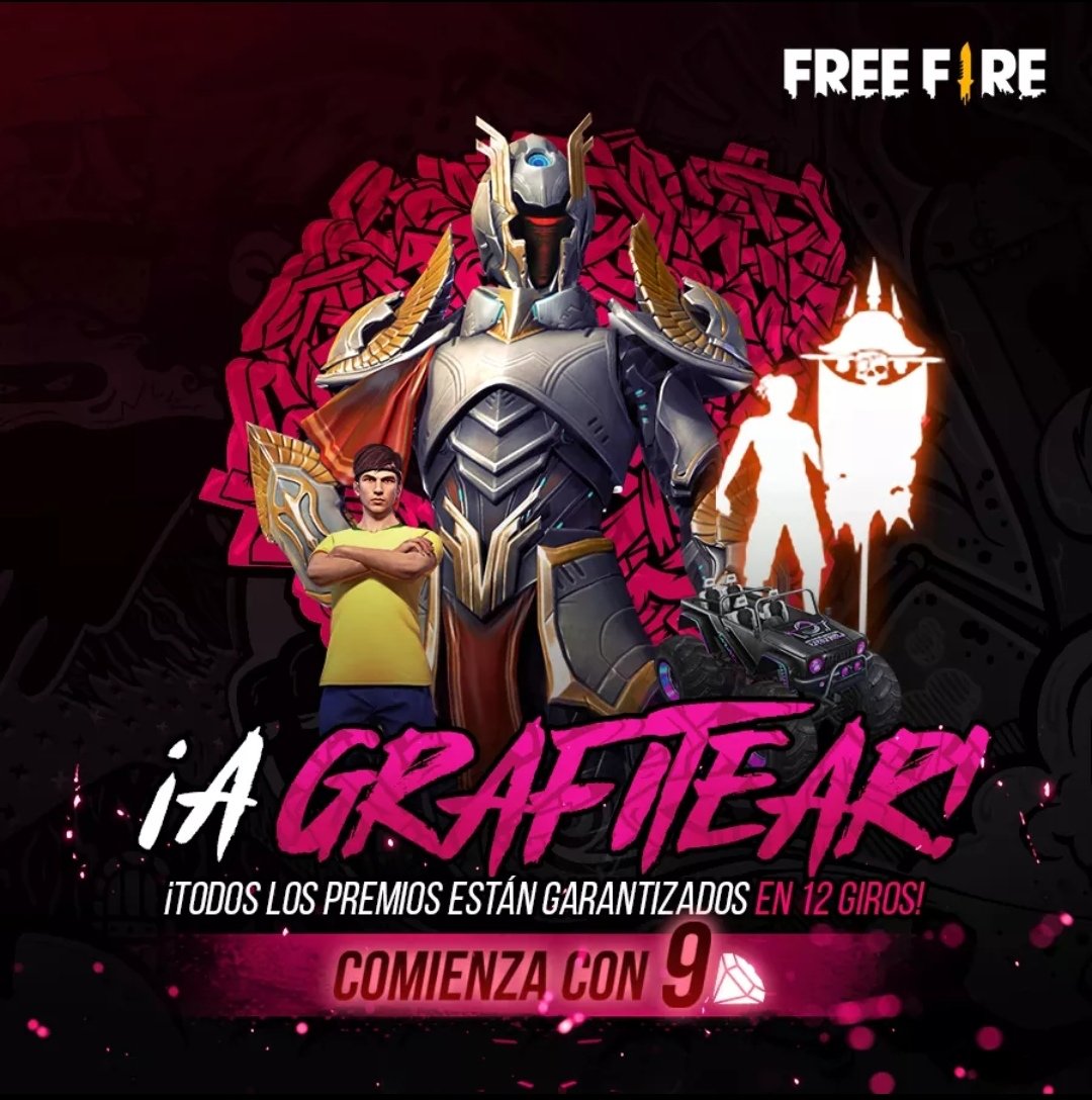 FreeFireNoticia's tweet photo. A GRAFITEAR TODOS LOS PREMIOS ESTÁN GARANTIZADOS EN 12 GIROS empieza con 9 diamantes https://t.co/ozmlrxCKCf