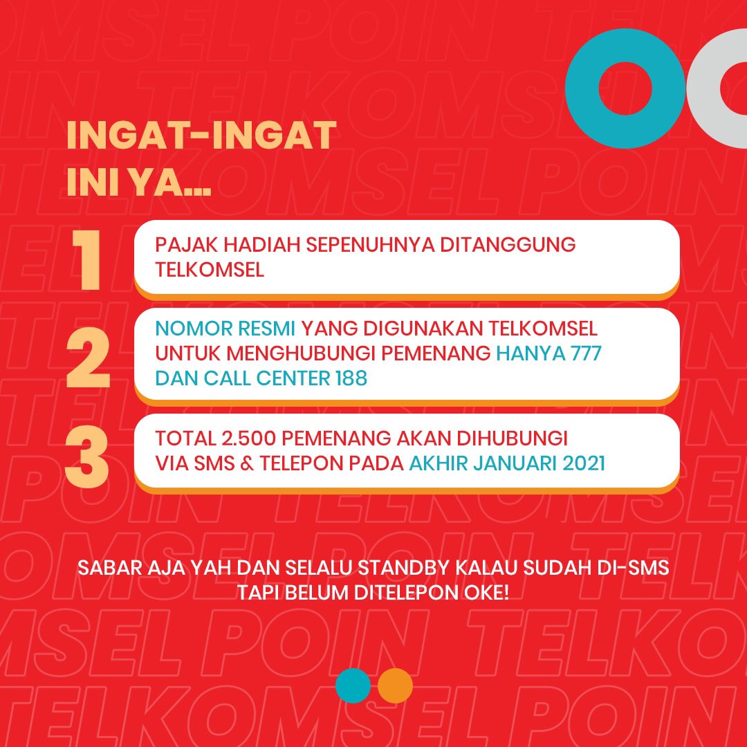 Telkomsel's tweet photo. Selamat untuk 2.500 pemenang undian Lucky Draw To The POIN! Cek detail penting terkait pemenang di https://t.co/amn63kNLeB ya. Tetap setia menggunakan Telkomsel dan stay tuned untuk tau info giveaway lainnya! #GoToThePOIN https://t.co/FtYkmiTb6x