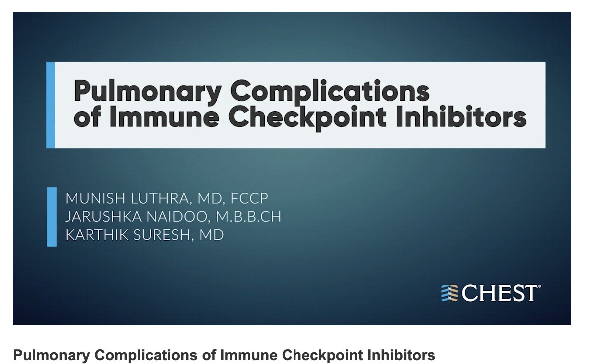 Learn about Pulmonary Complications of Immune Checkpoint Inhibitors a new webinar By #CHESTOnc <a href="/munish_luthra/">Munish Luthra</a>

<a href="/accpchest/">CHEST</a> <a href="/CHESTOncology/">CHEST Thoracic Oncology & Chest Procedures</a>
<a href="/PannuJasleen/">Jasleen Kaur Pannu 🫁 🇮🇳🇺🇸</a> <a href="/ahalraiyes/">AB Alraiyes</a>
<a href="/PCubedMD/">Priya P. Patel</a> <a href="/DrJNaidoo/">Jarushka Naidoo</a> 

👇👇👇👇👇👇👇👇👇👇👇👇👇👇
chestnet.org/NetWorks