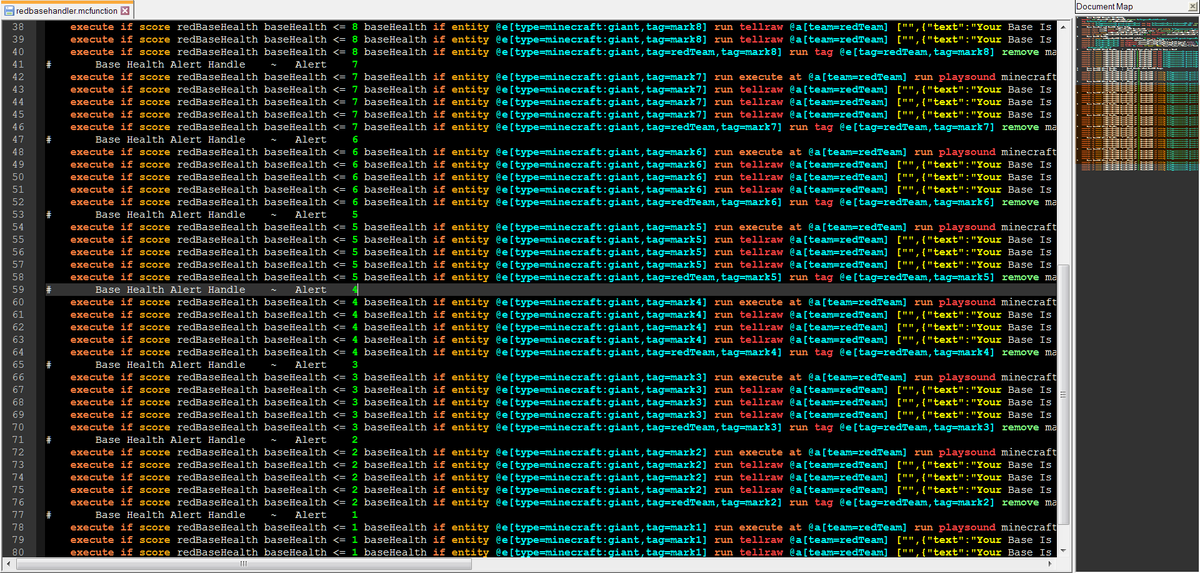Twitchnitr0's tweet photo. In Minecraft coding, or coding in general, if you start seeing this when you are coding. You should have made it it's own function a few copy pastes ago. It's easy to end up with bloated code that's hard to manage. Take the time to ask yourself if it can be done another way. https://t.co/pCXTN2JI3y