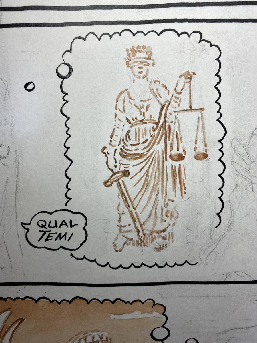 BlindBoyFrost's tweet photo. W teaching 2 classes I was only slightly productive in studio today. I finished 1st layer of drawings of Themis & Sphinx w Thebes in background. W only 3(!) Zoom meetings tomorrow, I wanna see if I can knock this page out. Iβve said THAT before...#dailydante #1stlayer #sanguine https://t.co/BmOWtMq0c0