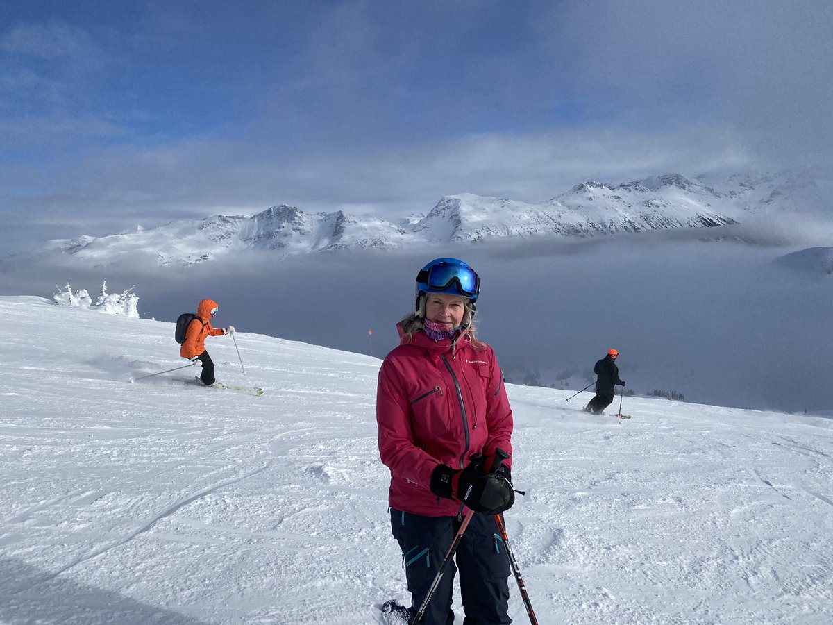 KathiBridge's tweet image. Best day yet - #40. Skiing with my bubble friends as usual. Finished off the day going xc skiing with my daughter and the dog. I’m a bit tired. Bought Tesla first thing and did well on the trade.